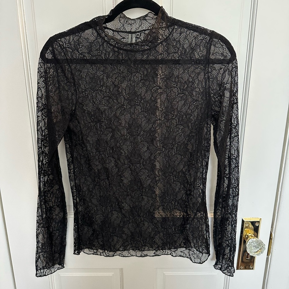 Anthropologie Sheer Black Lace Blouse